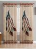 2PC Native American Feather Curtains - Tribal Geometric Border Print Window Drapes for Bedroom Living Room Decor