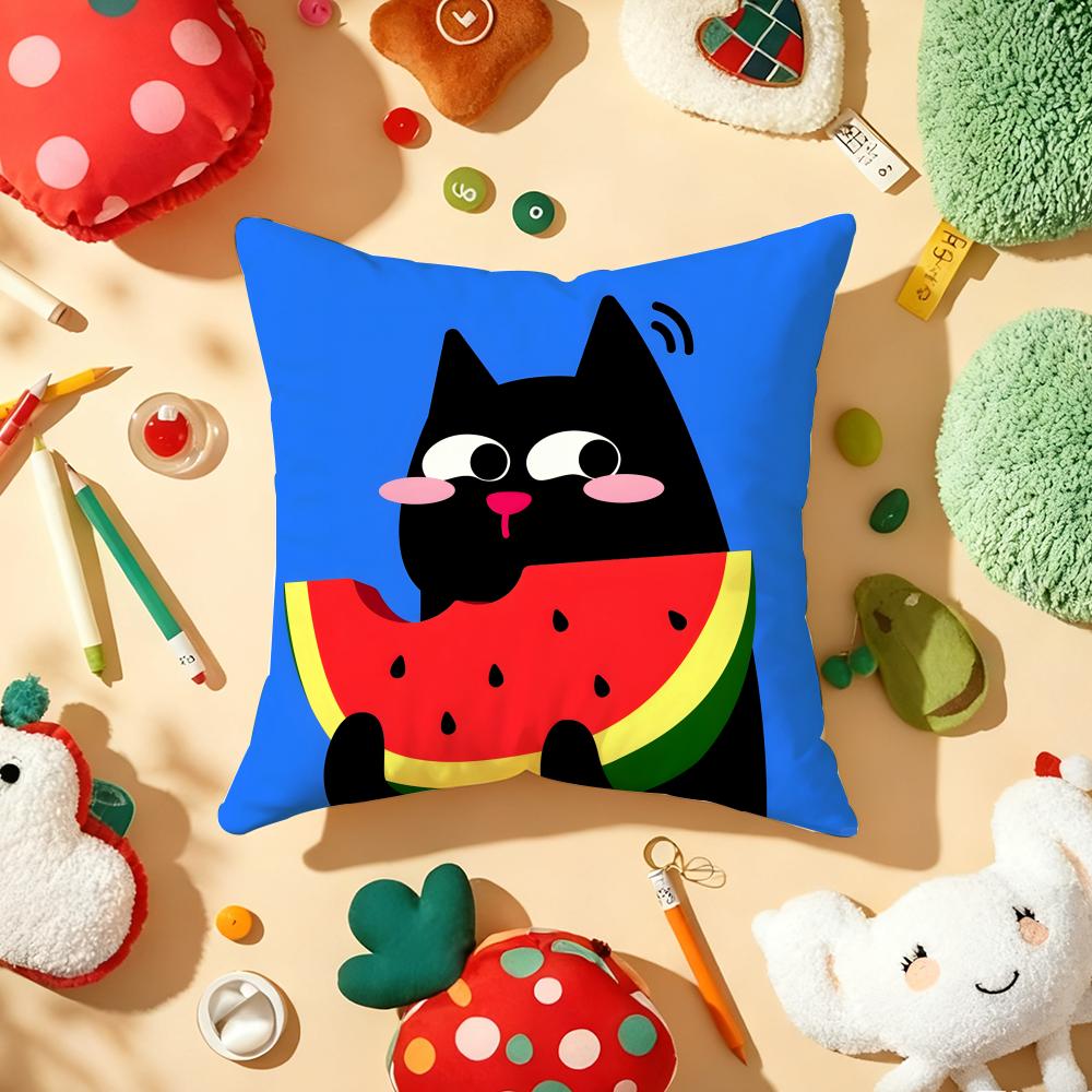 Cute Cat Cushion Cover Soft Short Plush DoubleSided Printing Home Decor Machine Washable Pillow Case Gift