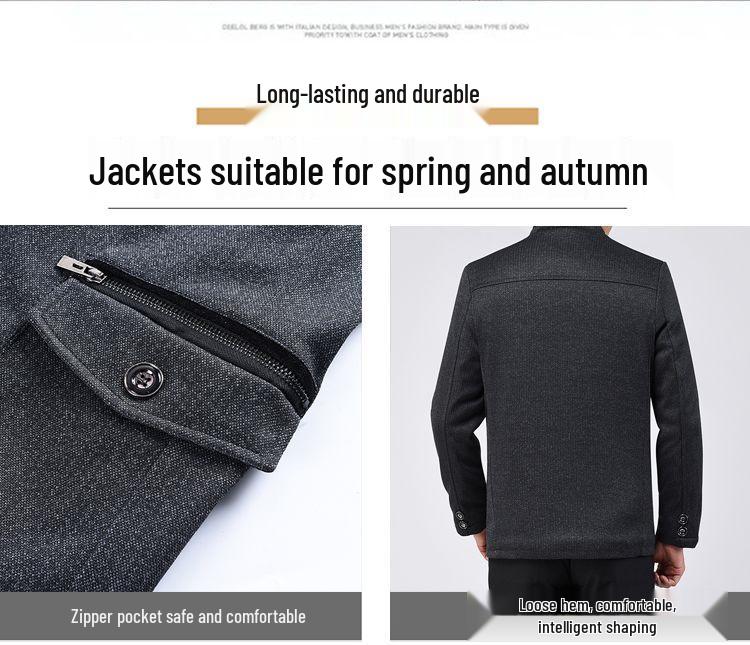 Men's Plus Velvet Turn-Down Collar Jacket for Middle-Aged and Elderly - Thick Autumn/Winter Business Coat