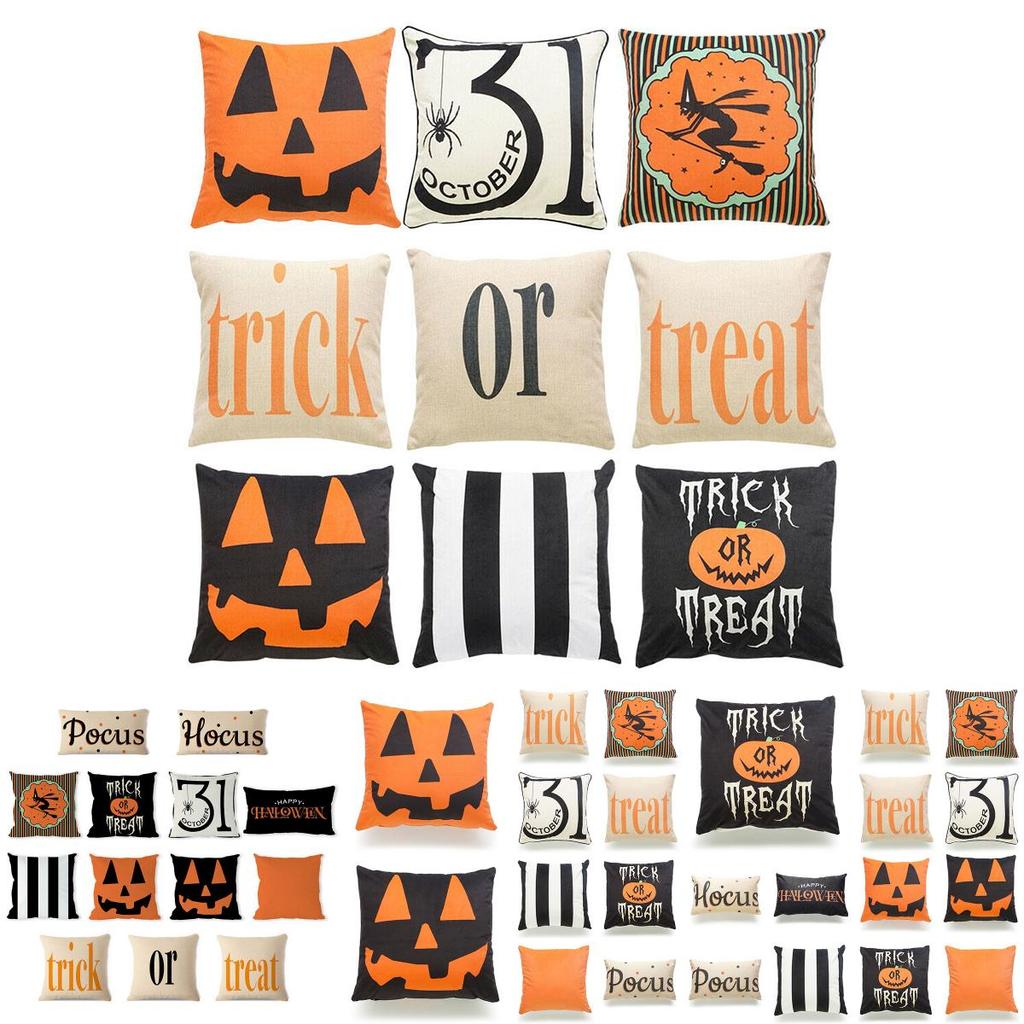 Cozy Cotton Linen Halloween Pumpkin Pillow Cover With Easy To Clean Fabric