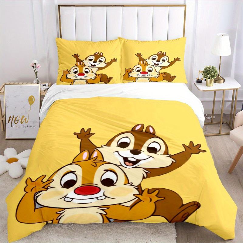 3pcs Happy Chip 'n' Dale Bedding Set, Including 1 Quilt Cover and 2 Pillow Shams, Without Filling, Soft and Comfortable Home Bedroom Fabric, Fash