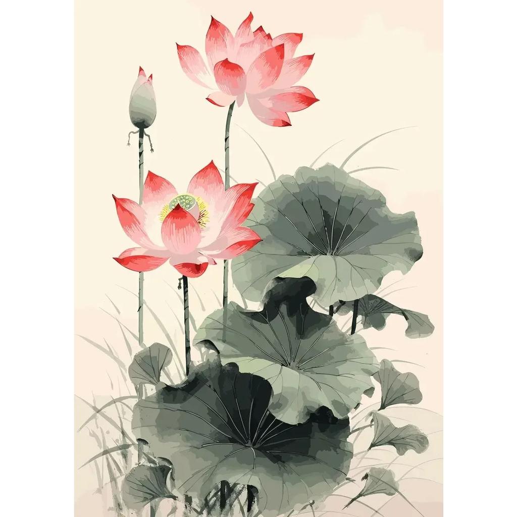 Traditonal Chinese Style Lotus Flower Lotus Leaf Posters Canvas Painting and Prints Wall Art Picture for Living Room Home Decor