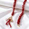 Summer Boho Red/Green Beaded Necklace Baroque Imitation Pearl & Coral Charm Toggle Choker For Women Beach & Vacation