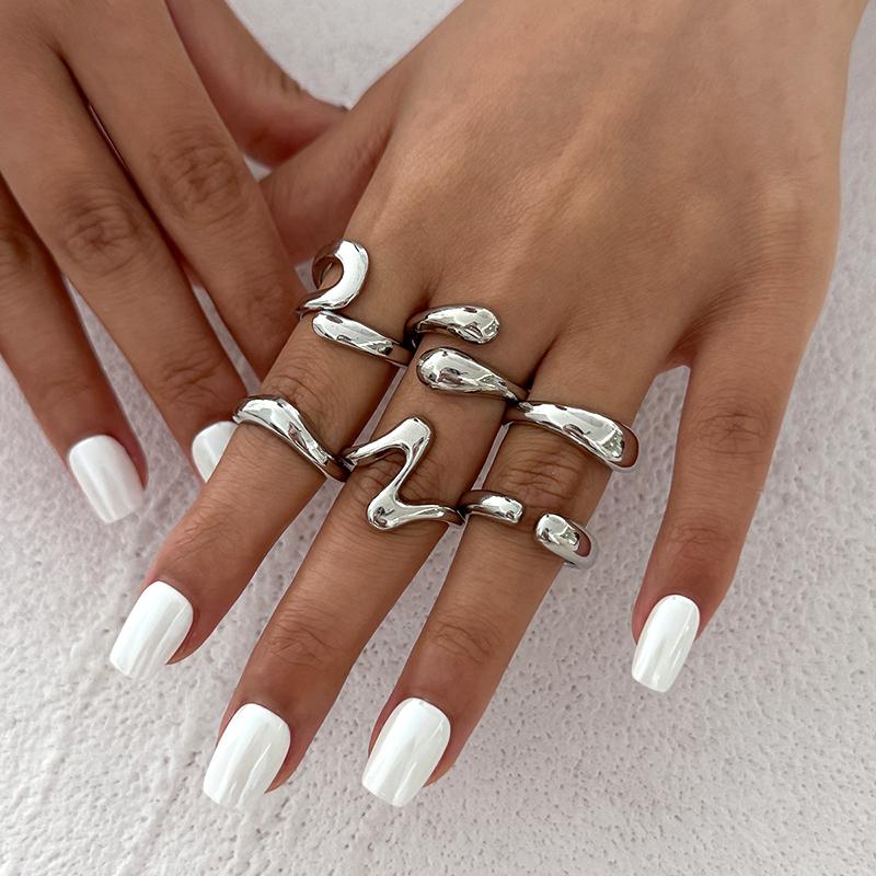 

Fashion 6Pcs Irregular Glossy Metal Open Rings for Women Vintage Punk Gold Silver Color Personality Finger Ring Female Jewelry