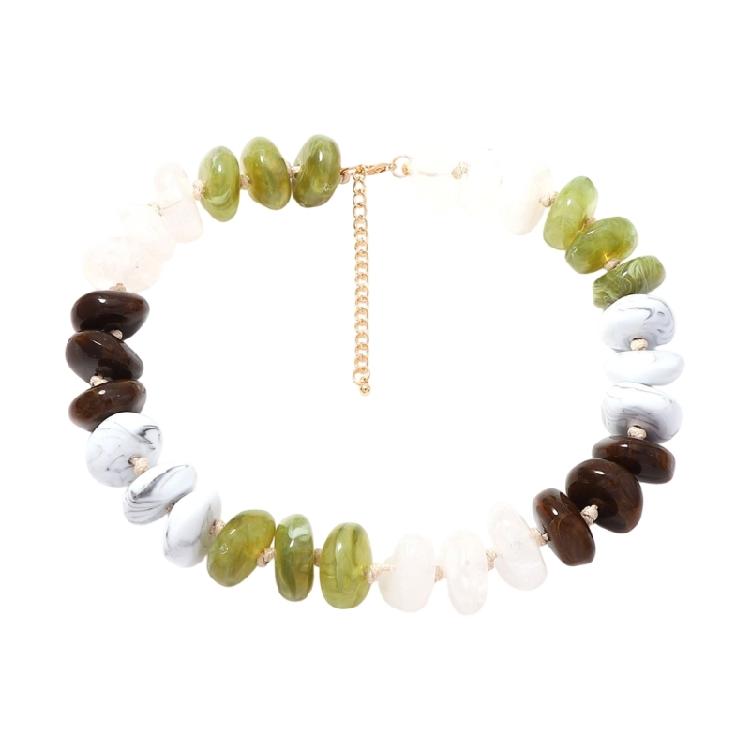 Resin Bead Strand Necklace With Color-Block Detail, Extender Chain Fit and Statement Styling for Daily Outfit Pairing