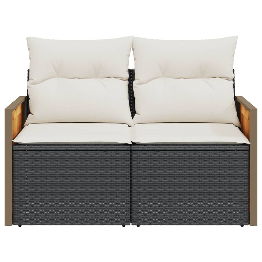 Vidaxl Garden Sofa With Cushions, 2-Seater, Black, Poly Rattan