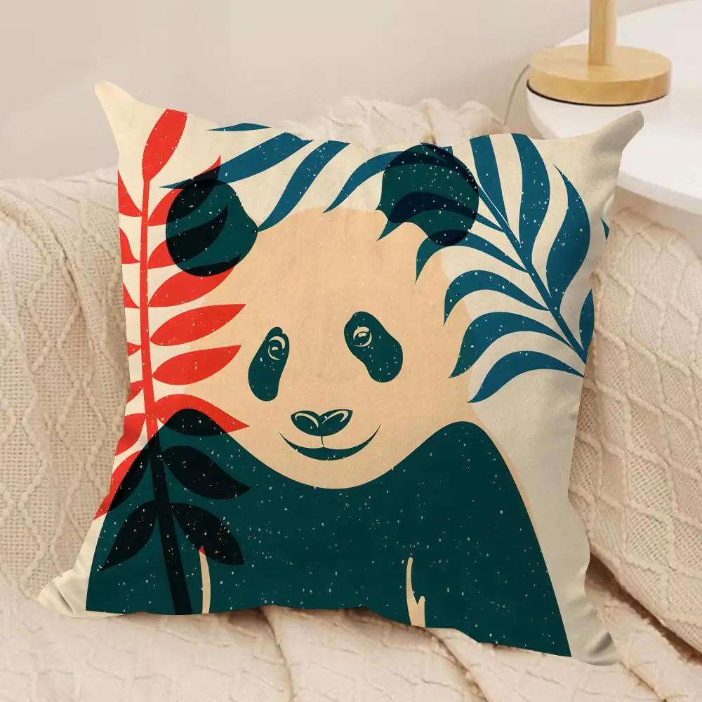 Panda tropical leaves Cushion Cover Silky Short Plush Invisible Zipper Dustproof Sofa Pillow Case for Home Decor