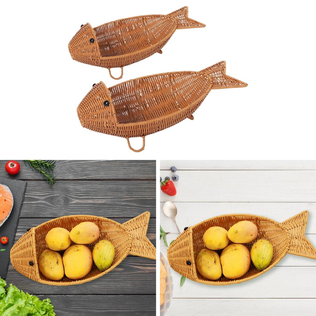 Imitation Rattan Fruit Basket, Creative Fish Shaped Large Capacity Storage Basket, Storage Organizer Serving Holder for Fruits