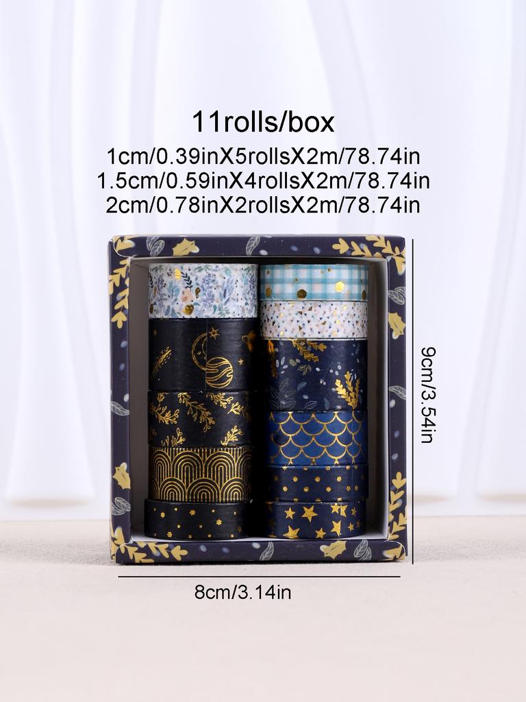 11rolls Washi Tape with Gold Foil Masking Tape Adhesive Paper Tape For Creative Decorative Tape Scrapbooking Supplies Washi Tape
