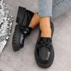 Casual Round Toe Platform Loafers Woman 2025 Autumn British Style Bow PU Leather Shoes Women Comfort Plus Size Slip On Flats