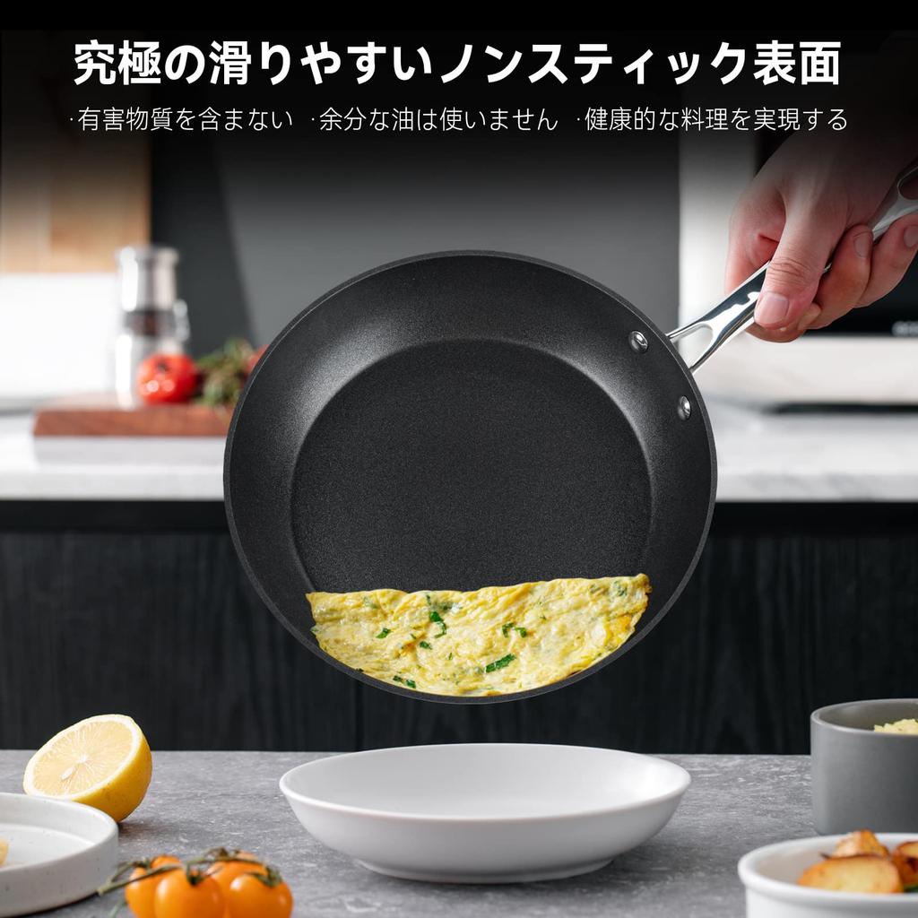Fijinhom 28cm Poêle Induction Compatible Maximum avec Tous les Feux Plat Haute Température Lave-Vaisselle Facile à et Sans Substances Nocives Poêle, Compatible, Antiadhésif,
