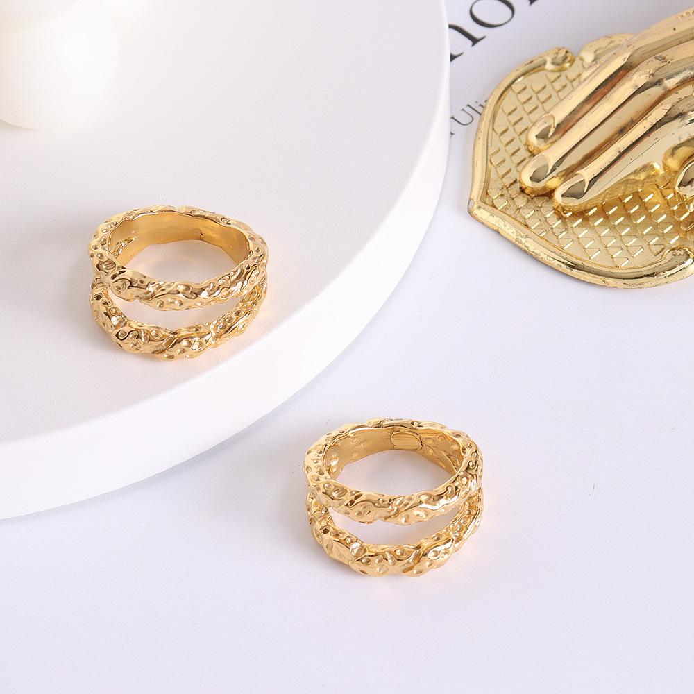 Brand European and American Inspired Versatile Double-Layer Hammered Tin Foil Ring - Non-Fading 18K Gold Titanium Steel Pinky Ring