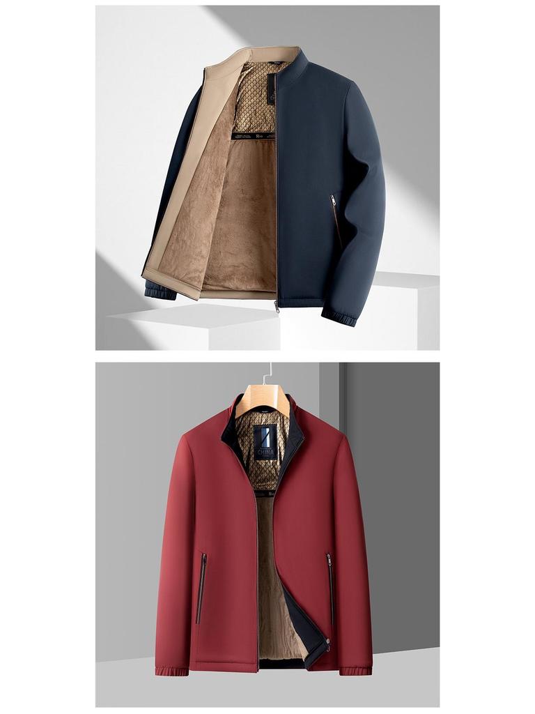 Hengyuanxiang Herren Stehkragen Jacke: Mittleres Alter & Ältere, Mit Samt, Warm, Lässige Herbst/Winter Oberbekleidung