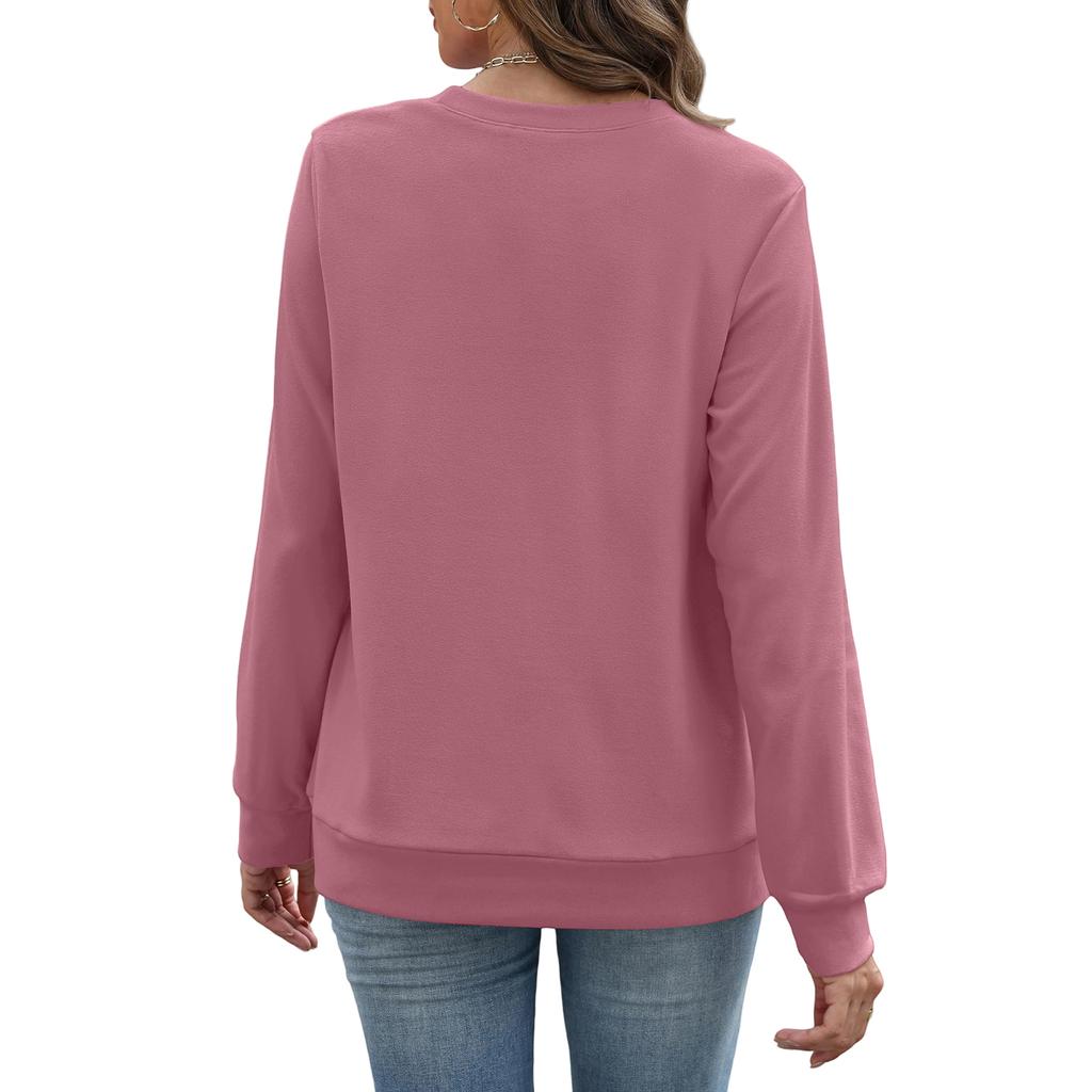 Women's Casual Fashion Color V-Neck Long Sleeve Sweatshirt Lightweight Pullover With Pockets Warm Sweatshirt