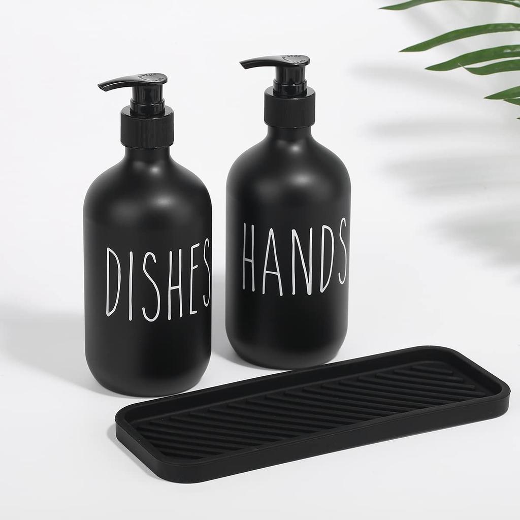 Generic Matte Black Soap Dispenser Dishwashing Detergent Hand Soap Refill Pump Bottle with Silicone Storage Tray Kitchen Dispenser (Tray Included)