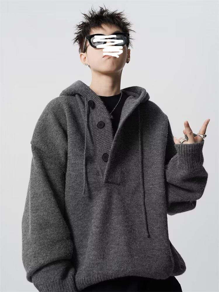 Уличный однотонный вязаный свитер с капюшоном мужской зимний американский cleanfit свитер с капюшоном премиальное ощущение хулиганский красивый свитер M