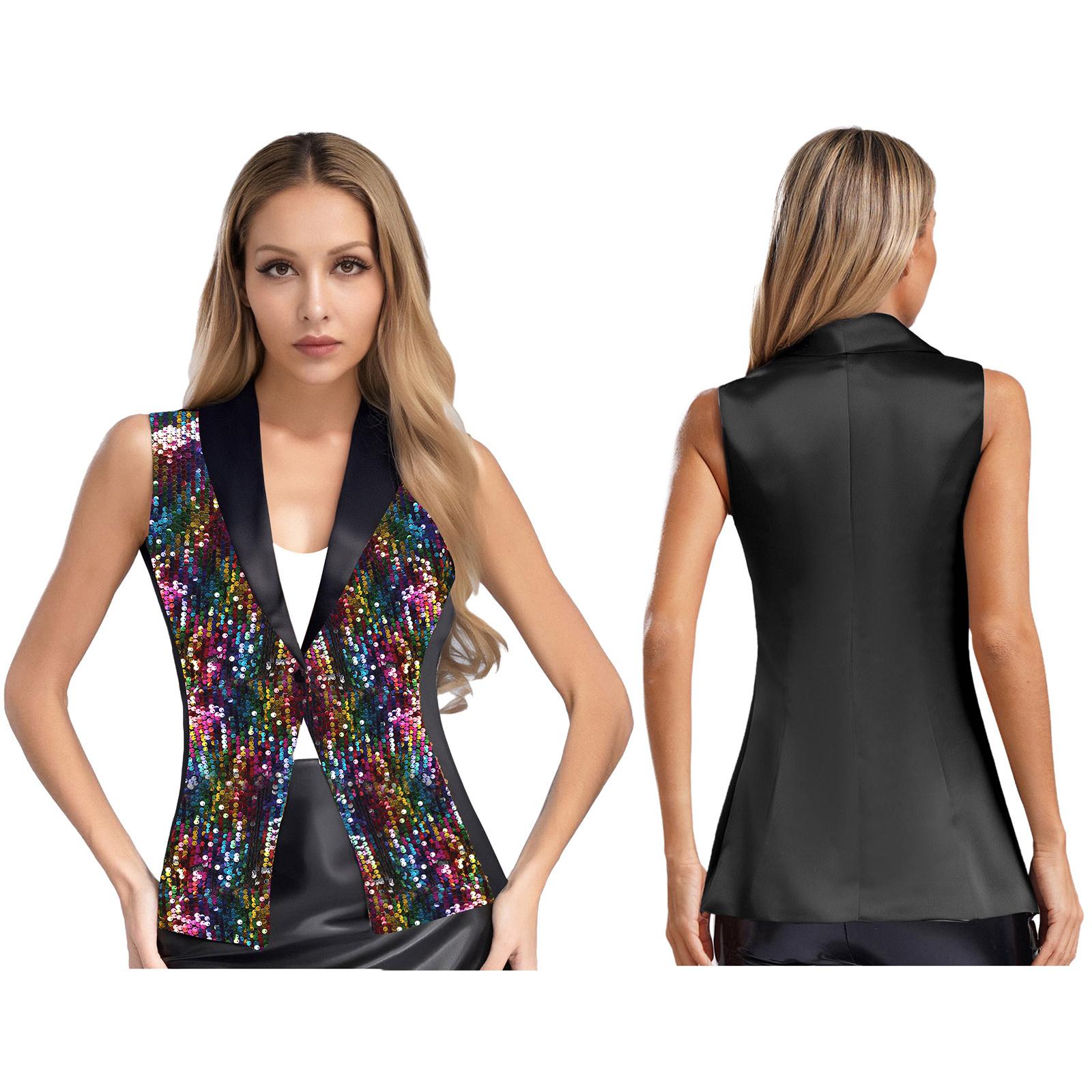 

Женский блестящий жилет с пайетками S-XXL V-образный вырез Без рукавов Жилет для банкета Свадебной вечеринки Конкурса Празднования Все сочетается S
