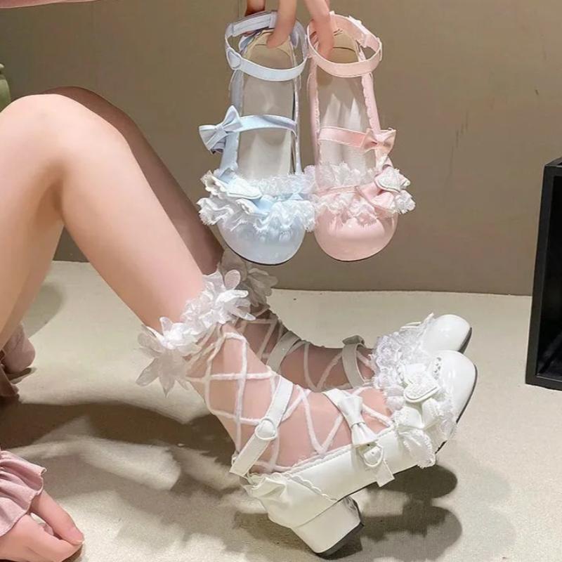 Lace Palace Leather Shoes Lolita Shoes Cute Lolita Japanese Sweet Bow Thick Custom Shoes Japanese Girls' Tea Party