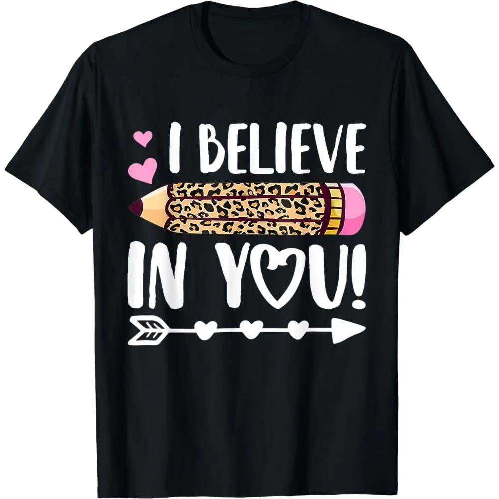 

Я доверяю тебе, учитель, день экзамена, леопардовый принт, карандашный принт, футболка, повседневный удобный топ, повседневная мужская и женская одежда XXXXXL бежевый