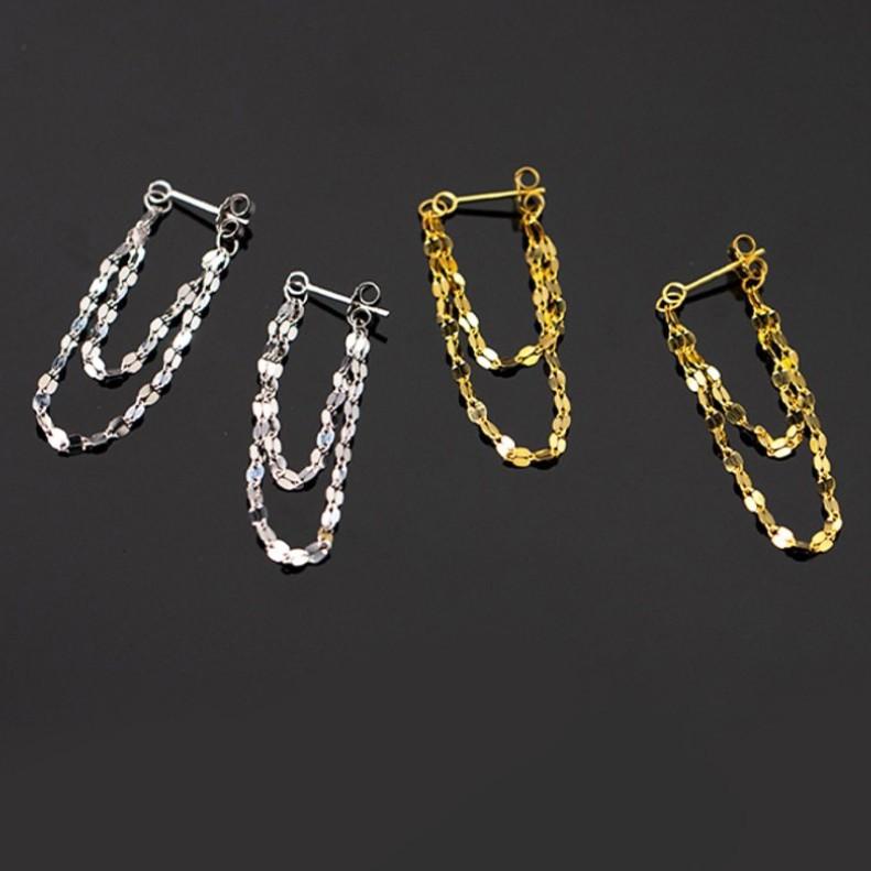 Boucles d'oreilles aiguilles Porter des boucles d'oreilles pompons à chaîne double couche devant et derrière pour femmes