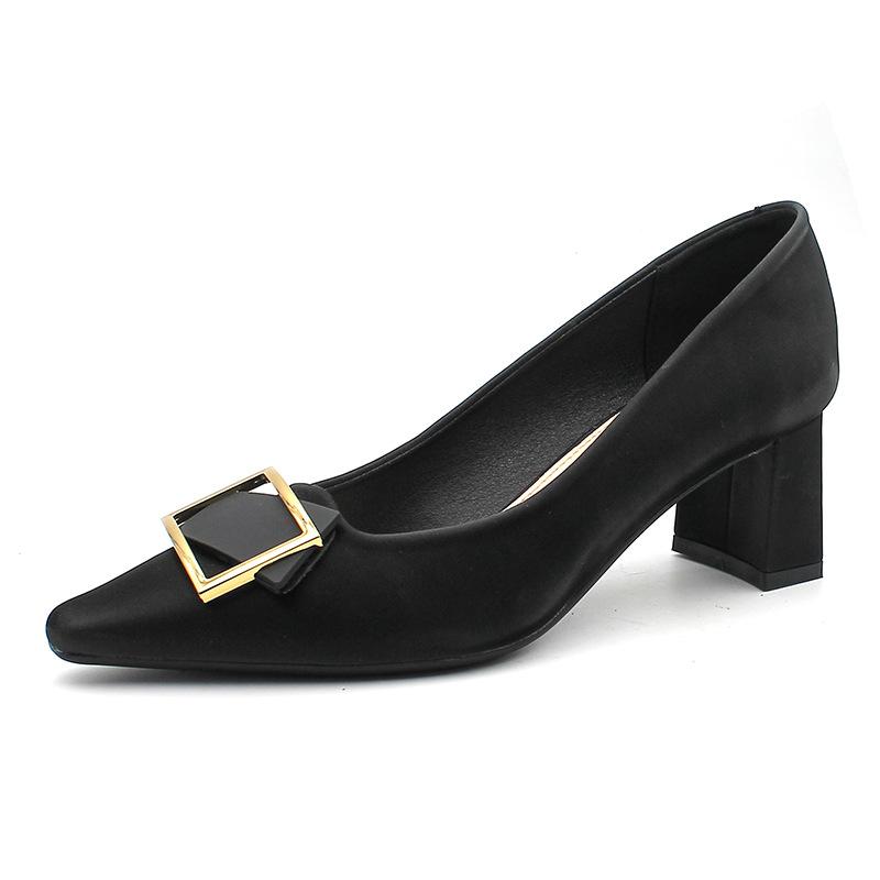 Korean Version of Square Buckle Temperament Single Shoes Women's Square Head Thick Heel High Heels Shallow Mouth Professional Commuting Women's Shoes