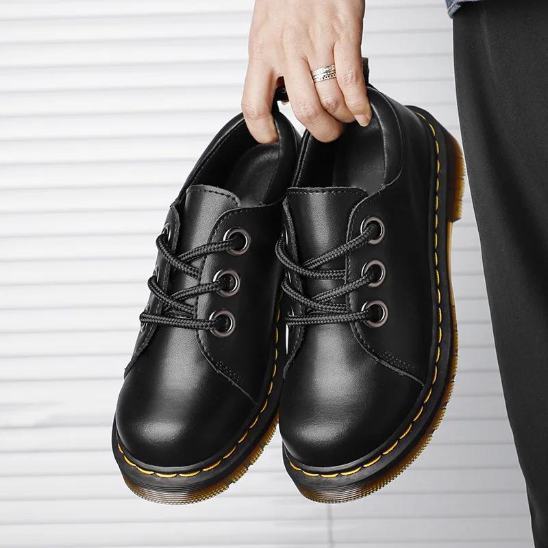 

Черные туфли-оксфорды на толстой подошве со шнуровкой, кожаные туфли на круглой платформе, брендовые роскошные мужские повседневные дизайнерские свадебные туфли 45