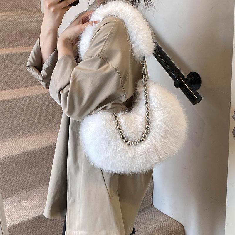 Mao Mao Bag Fashion Shoulder Bag Chain Messenger Bag Commuter Underarm Bag Plush Handbag Bag