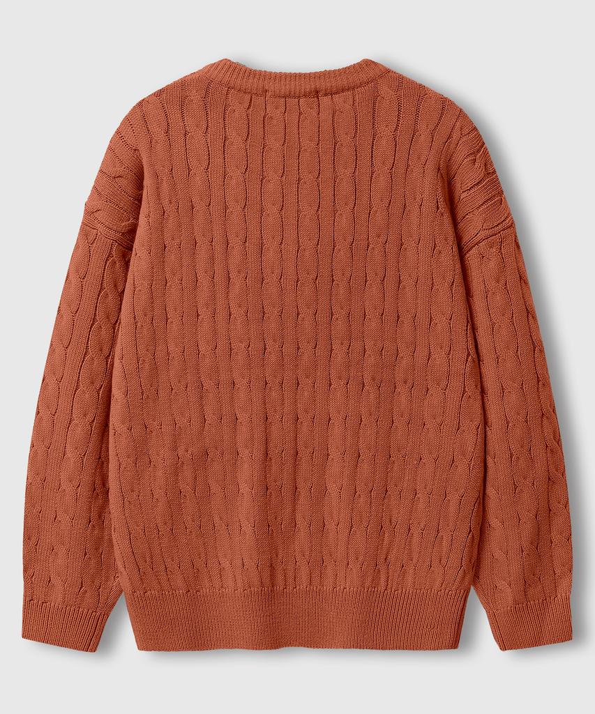 LEMAIN SECOND Oversized Voluminous Washable Crew Neck Cable Knit [Brick]