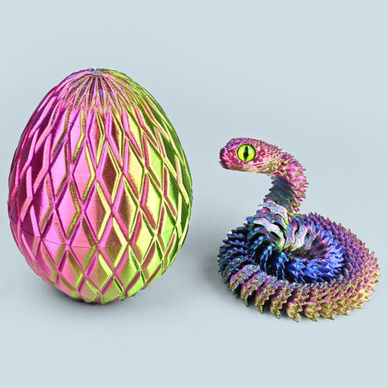 3D Printed Snake Egg Figurine Movable Joints Snake Figure Desk Fidget Toy Egg with Articulated Snake Inside Decoration Ornament