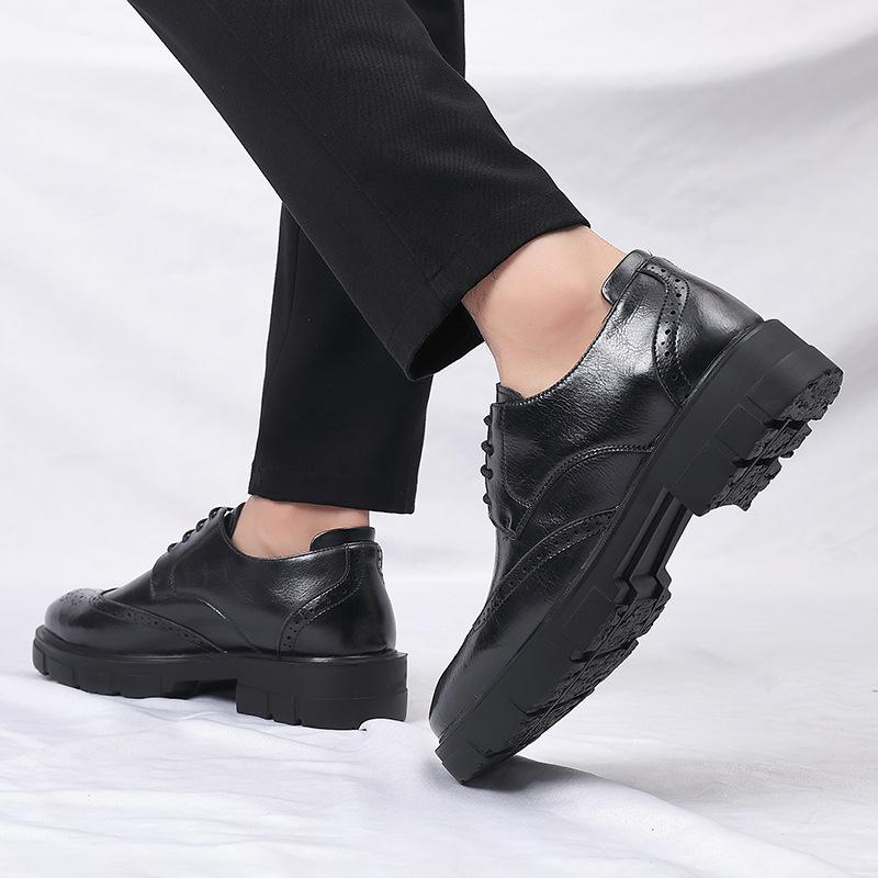 Brock Carved Inner Height Increase Men's Shoes Height Increase Shoes Men's 8cm Cowhide Business Leather Shoes Men's British Dress Wedding Shoes
