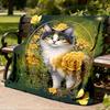 1pc Cat, Flowers Outdoor Personalized Flannel Blanket, Soft, Lightweight Personalized Flannel Blanket, Digital Printing,