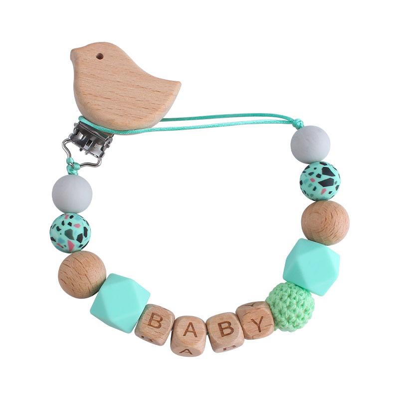 DIY Baby Personalized Name Leaf Pacifier Clips Holder Chain Teething Toys Gifts Wooden Ring Anti-drop Chains Babies