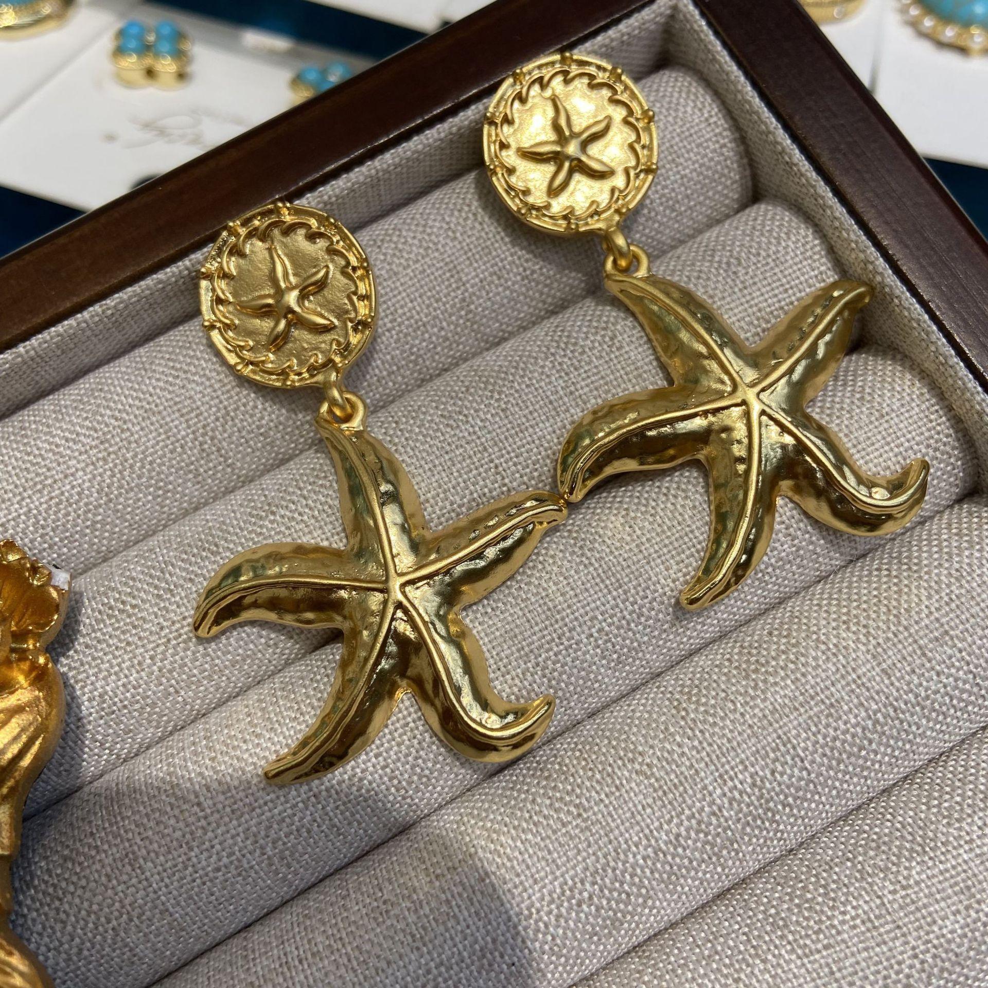 

Преувеличенные медные позолоченные украшения, пляжные ветрозащитно-морские звезды, серьги, не выцветающие серьги