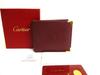 Authentieke Must de Cartier Bordeaux Leder Dubbelgevouwen Portemonnee #b079 Open doos
