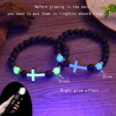 Luminous Men's Cross Bracelet with Aurora Stones - Glowing Fashion Accessory