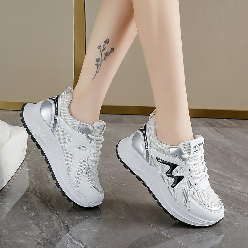 Mesh Breathable Sneakers Women's 2025 New Spring Casual Dad Shoes Show Small Feet, Lightweight Platform Running Shoes Women