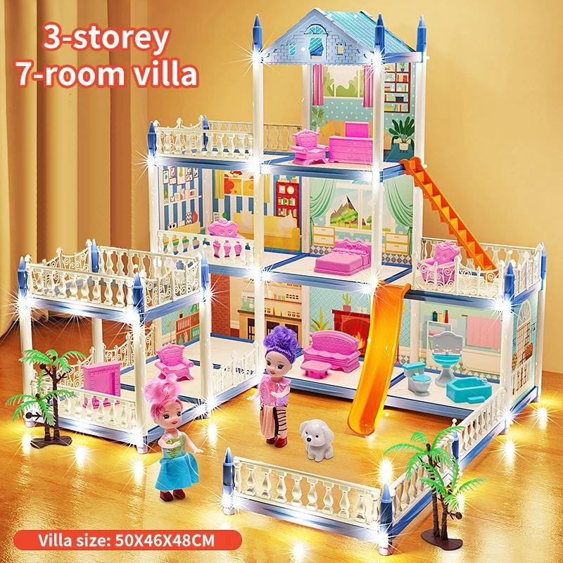 

Кукольный домик 66 см для девочек Сделай сам Замок принцессы Большой размер Кукольный домик Вилла Игрушка для детей as picture