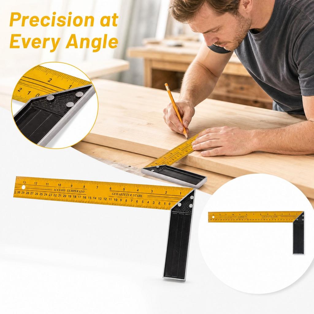 Multifunctional Right Angle Ruler with Aluminum Base - Yellow Woodworking Measuring Tool