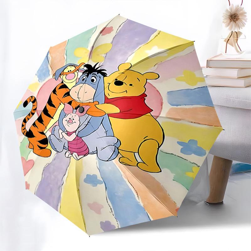 Winnie the Pooh, Friendship Themed Automatic Opening and Closing Umbrella, Brightly Colored 8-rib Portable Umbrella, Suitable for Men and Women, A Per