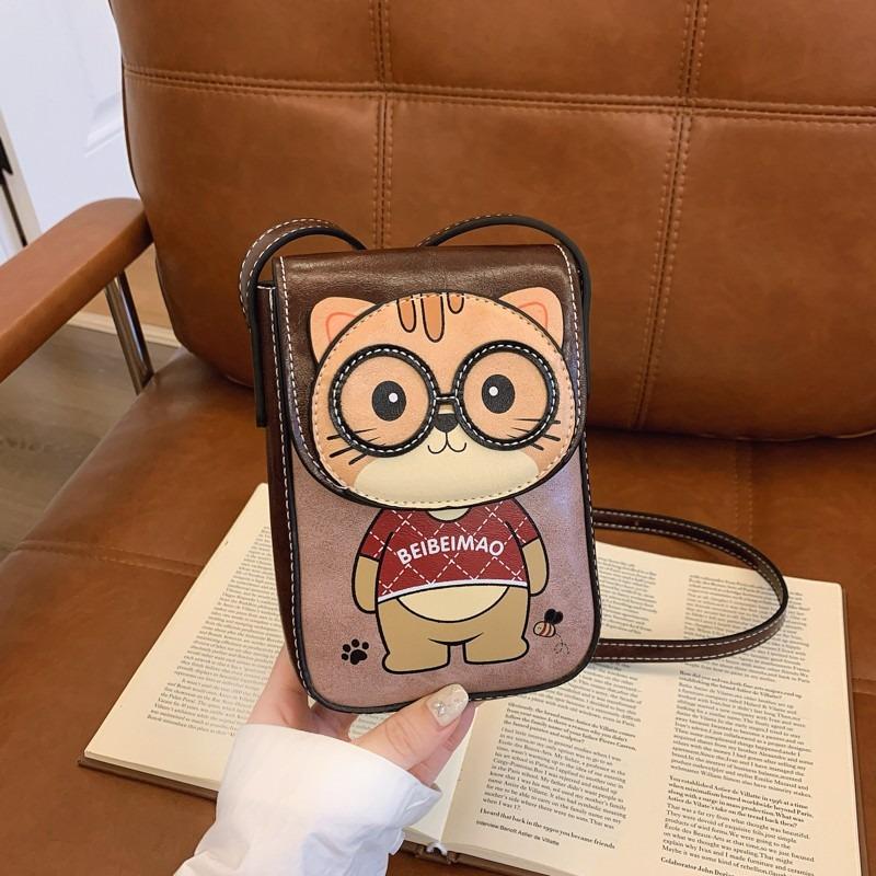 BEIBAOBAO Cute Cartoon Bear Mobile Phone Bag 2026 New Style Women's Change Bag Fashionable High-end PU Shoulder Messenger Bag Female Mini Small Wallet