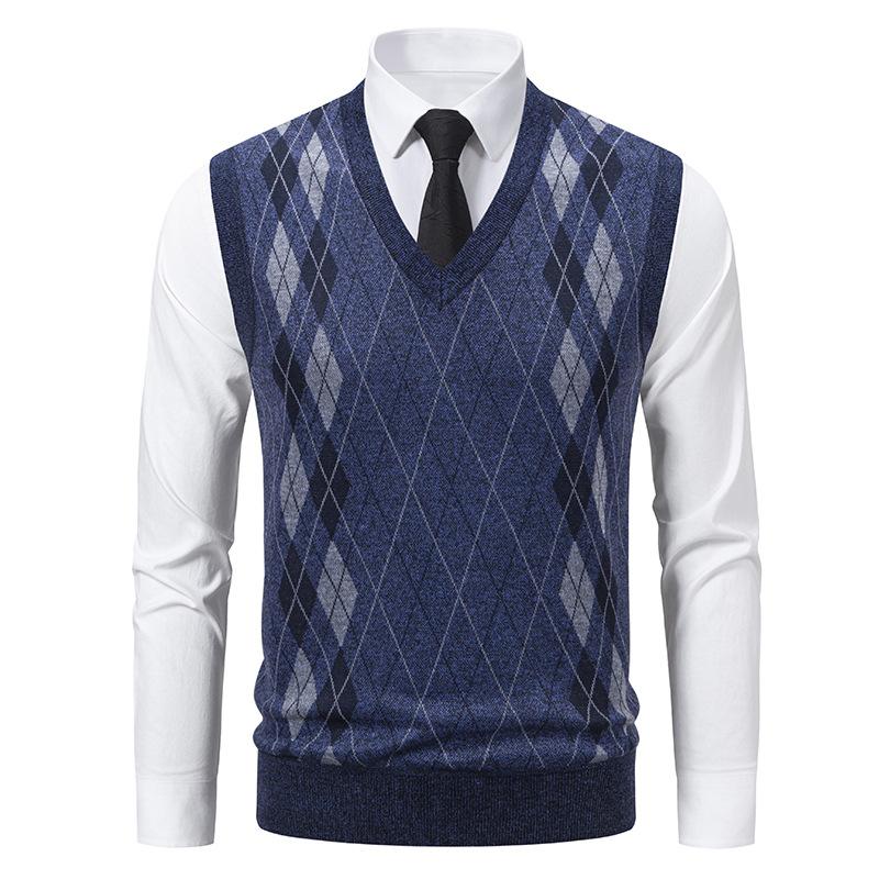 

Мужской свитер-жилет среднего возраста, теплый облегающий свитер на осень и зиму, клетчатый жилет-куртка, костюм для папы, мужской 2XL