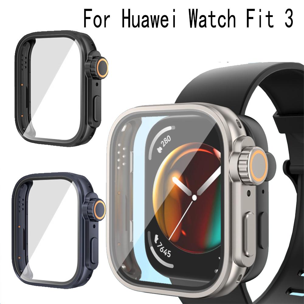 Plně ochranné pouzdro pro Huawei Watch Fit 3 Ochranné pouzdro na displej pro Huawei Fit3 Kryt PC Skořepina+tvrzené sklo Změnit na Ultra