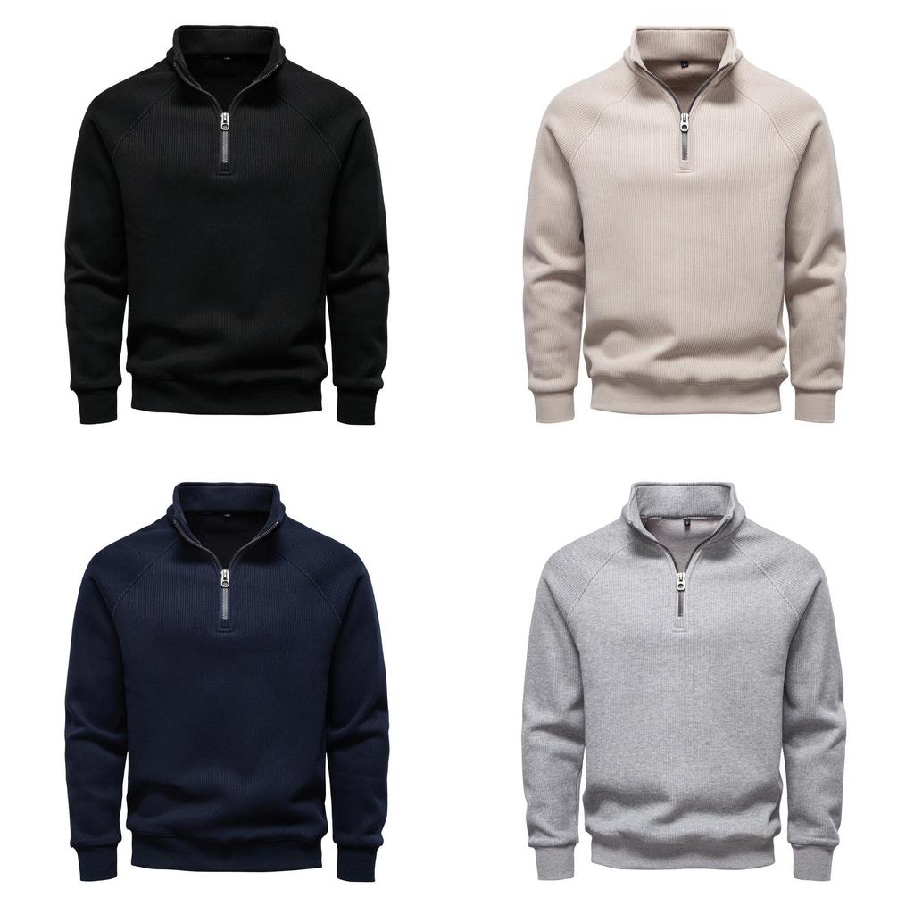 Felpa Autunno Inverno da Uomo con Collo Alto e Fodera in Pile per Uso Casual Urbano