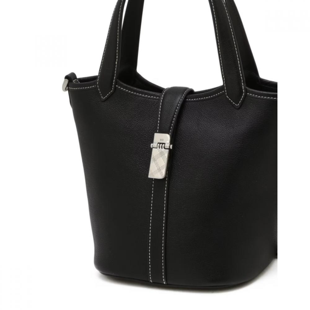 DakS Black Leather Check Decoration Tote Bag S Dcba6e154bk