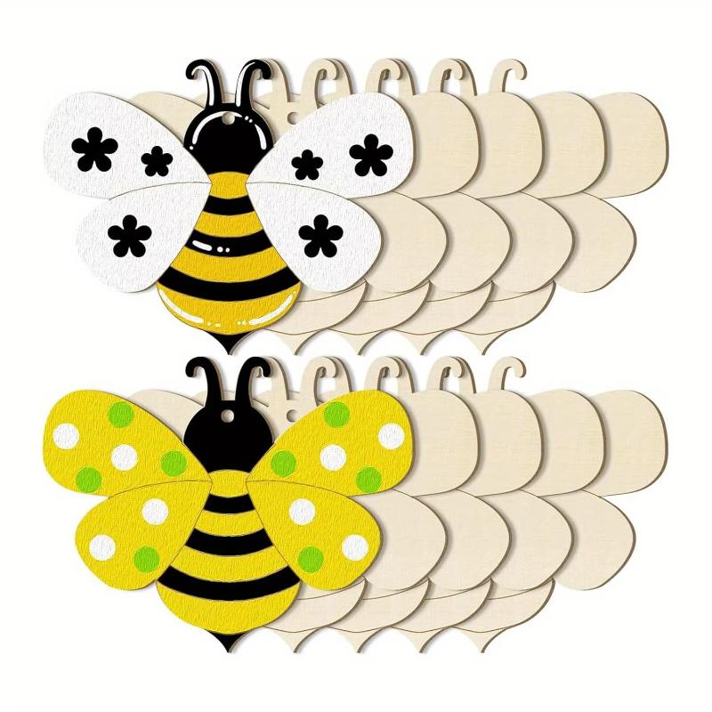 20pcs engraved bee wood chips, an unfinished wooden material specially designed for handmade diy