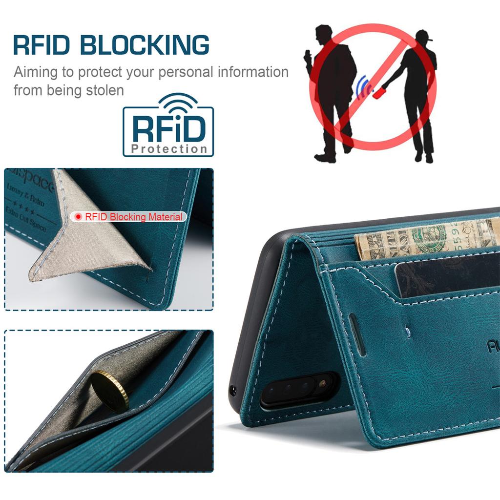 Premium Vintage Leather Wallet Case for Samsung Galaxy A70 - RFID Blocking Flip Cover with Card Slots (4 Colors)