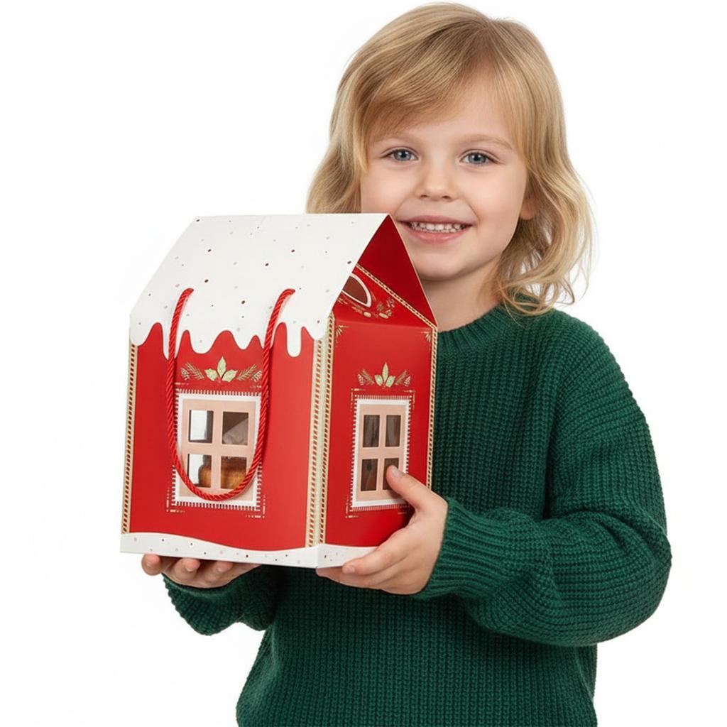 Christmas Cottage Gift Box Christmas Gift Boxes with Handle Festive Goodie Bags for Holiday Party Favors Cookie Candy Packaging