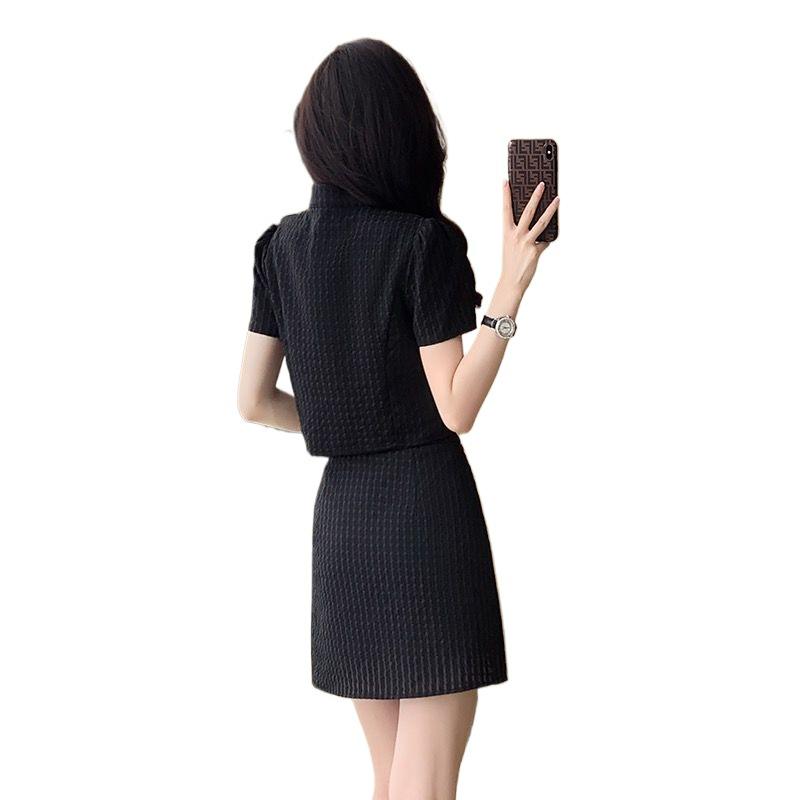 Elegant Black Chinese Style Women's Summer Suit Set, 2026, Lightly Mature Two-Piece Skirt