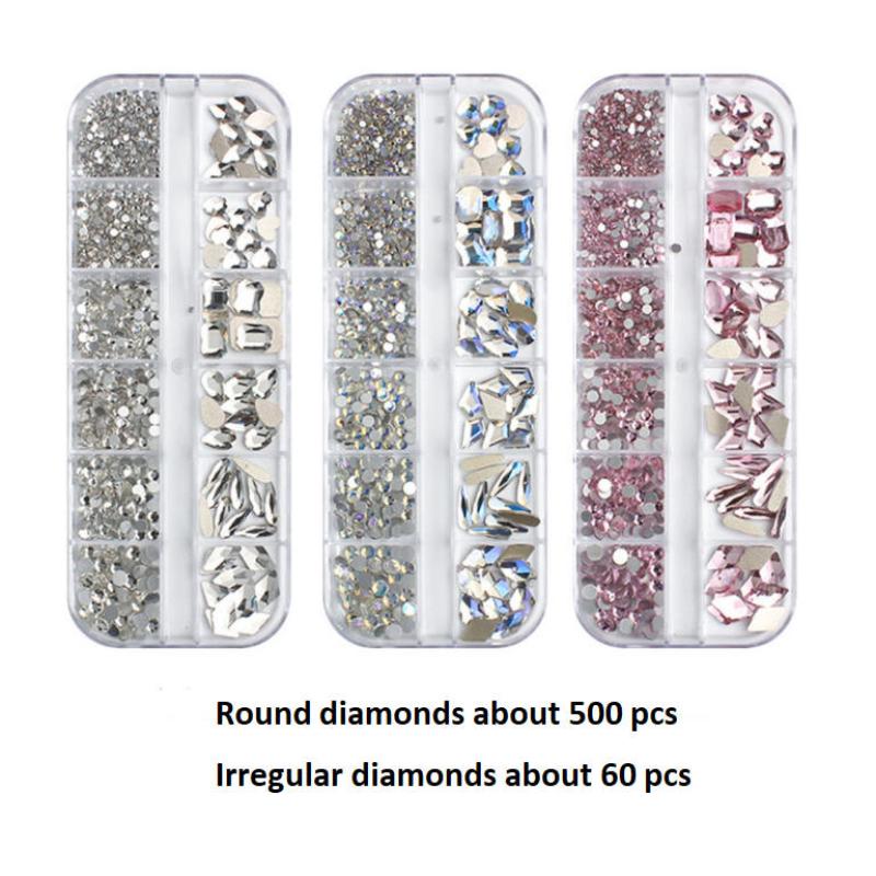 3D Nail Art Rhinestones 12-Grid Super-Shiny Flatback Rhinestones Decorative Nail Art Adhesive Multiple Shapes Diy Nail Designs