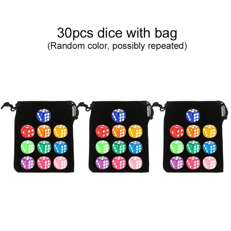 10~60pcs Transparent Dice with Plush Cloth Bag 6 Sided Games Dice for Gambling Table Games Supply Recreation & Entertainment TMZ